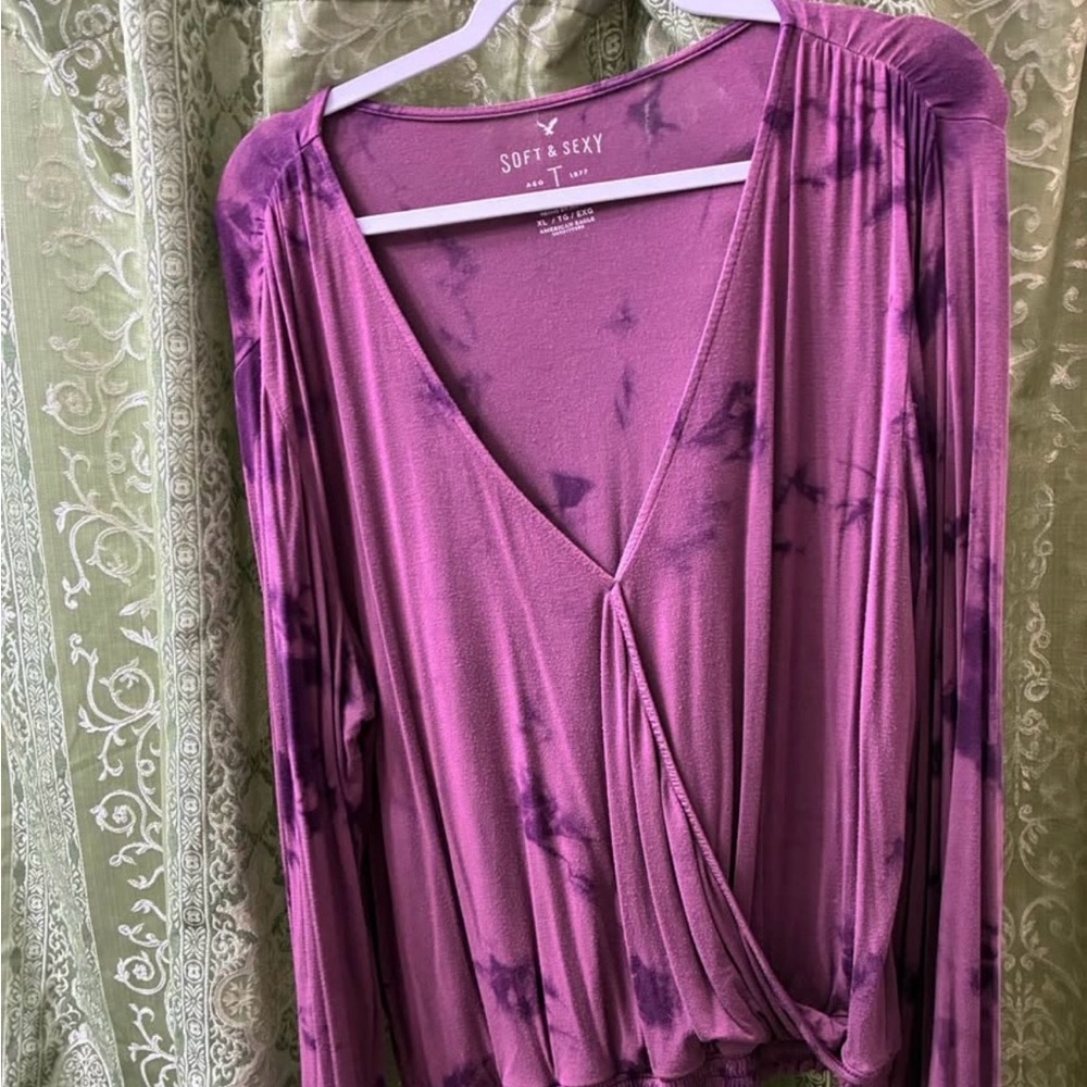 American Eagle Outfitters Soft & Sexy Purple Wrap Blouse